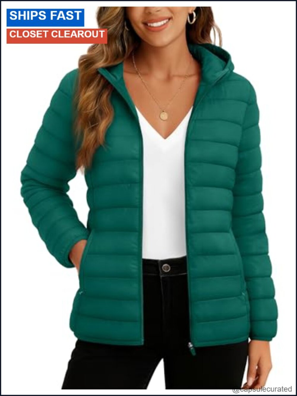 Lightweight Quilted Puffer Zip Jacket Hood Nylon Water Resistant